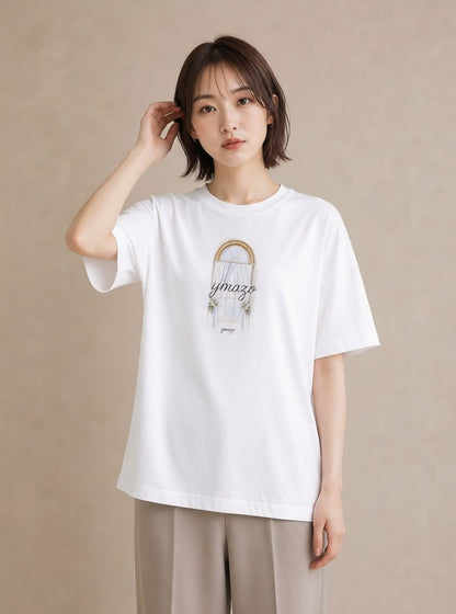 プリントTシャツ レディース 窓辺の雨 雨の日 窓 ナチュラル アンティーク イラスト 抜け感 友達ギフト 部屋着 白T