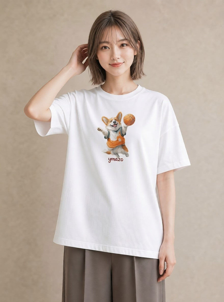 プリントTシャツ レディース ウェルシュコーギー コーギー 犬 いぬ イラスト カフェコーデ 秋コーデ おしゃれギフト 白T