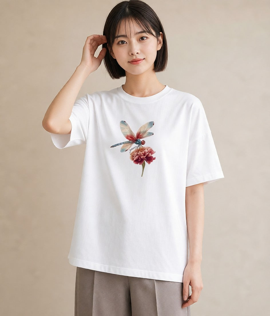 デザインTシャツ レディース とんぼ 昆虫 虫 イラスト ニュアンス 帰省 ラフ 白T