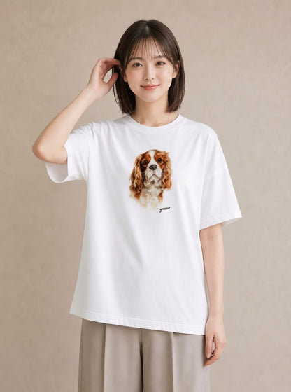 グラフィックTシャツ レディース キャバリア 犬 いぬ イラスト ユニーク ギフト 母の日 白T
