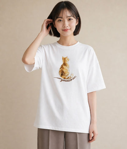 半袖Tシャツ レディース サバトラ 猫 ねこ イラスト ラフ デイリーウェア 休日 白T