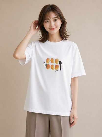 半袖Tシャツ レディース あんみつ 食べ物 フード イラスト こなれ感 お出かけ 普段着 白T