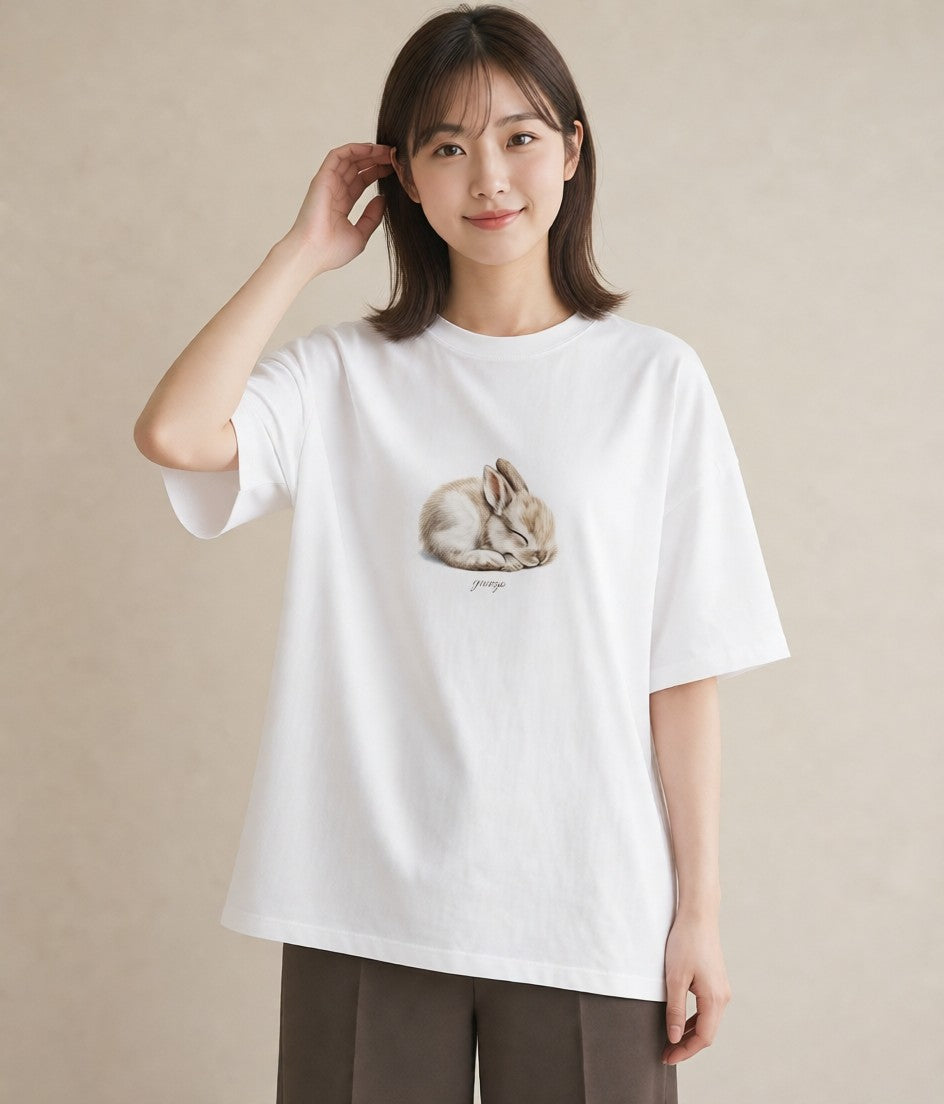 半袖Tシャツ レディース うさぎ ウサギ ラビット ペット 動物 イラスト ポップ 夏コーデ 通学 白T