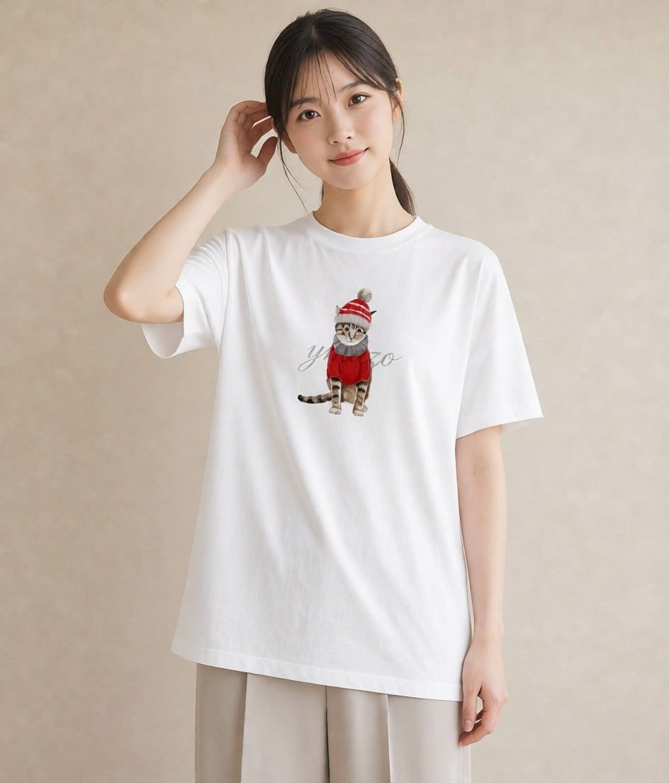 プリントTシャツ レディース キジトラ 猫 ねこ イラスト フェミニン ミセス 春コーデ 白T