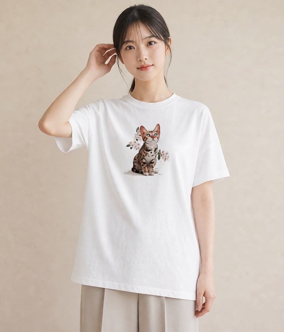 半袖Tシャツ レディース サビ猫 猫 ねこ イラスト きれいめ ルームウェア ギフト 白T