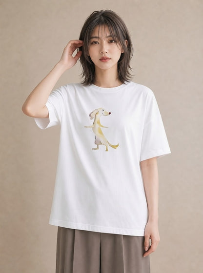 グラフィックTシャツ レディース ミニチュアダックスフンド 犬 いぬ イラスト ニュアンス 秋コーデ おしゃれギフト 白T