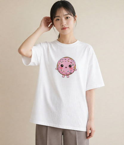 グラフィックTシャツ レディース ドーナツ 食べ物 フード イラスト 淡色 20代 カジュアルコーデ 白T