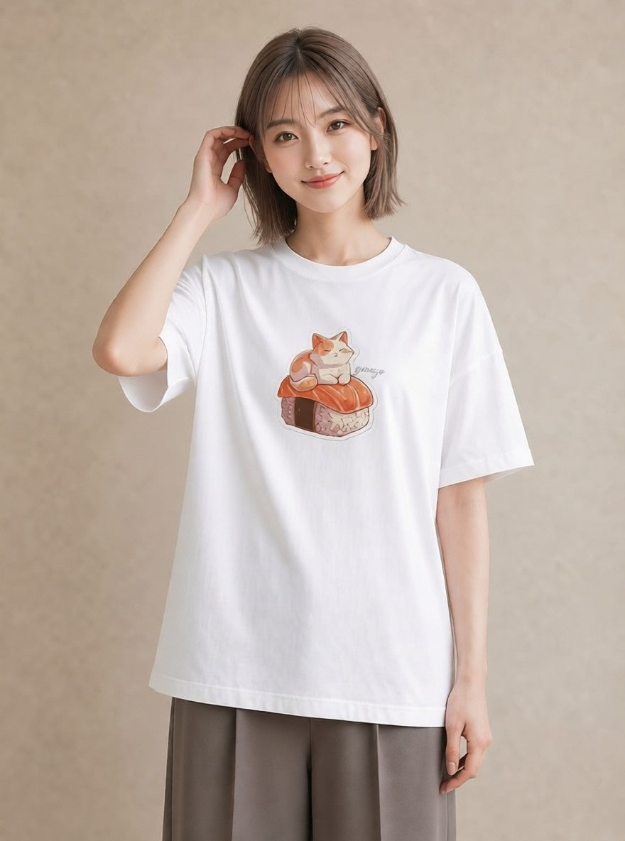 Tシャツ レディース おにぎり 食べ物 フード イラスト ポップ ラフ レイヤード 白T