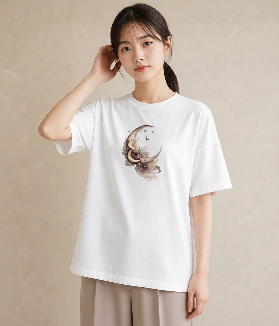 デザインTシャツ レディース 月 星空 宇宙 イラスト 可愛い 親子 20代 白T
