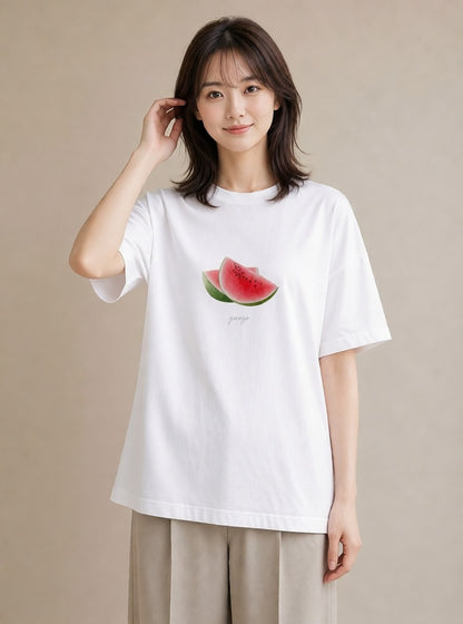 Tシャツ レディース メロン 食べ物 フード イラスト 北欧風 部屋着 女性向けギフト 白T