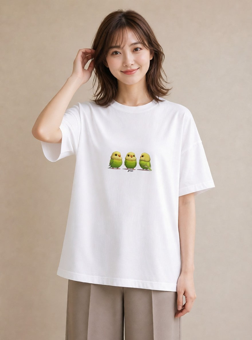 Tシャツ レディース セキセイインコ ペット 動物 イラスト お洒落 20代 カジュアルコーデ 白T