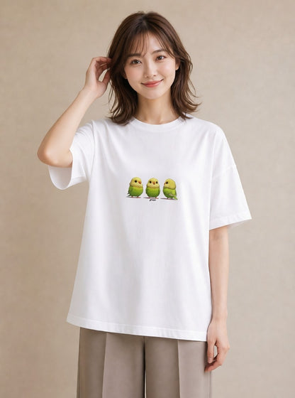 Tシャツ レディース セキセイインコ ペット 動物 イラスト お洒落 20代 カジュアルコーデ 白T