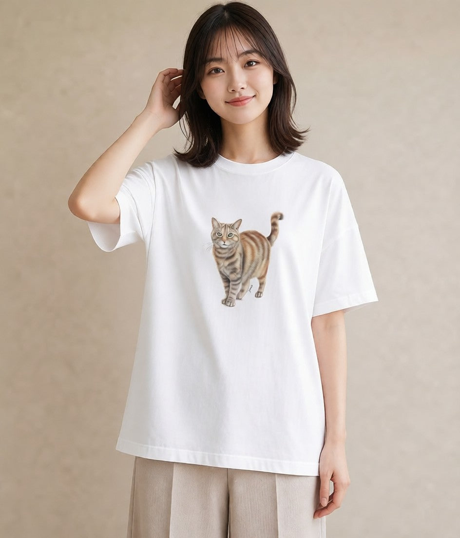 グラフィックTシャツ レディース エキゾチックショートヘア 猫 ねこ イラスト 普段使い 旅行 母娘コーデ 白T