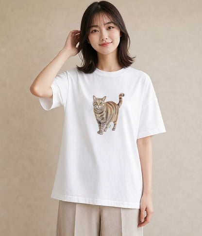 グラフィックTシャツ レディース エキゾチックショートヘア 猫 ねこ イラスト 普段使い 旅行 母娘コーデ 白T