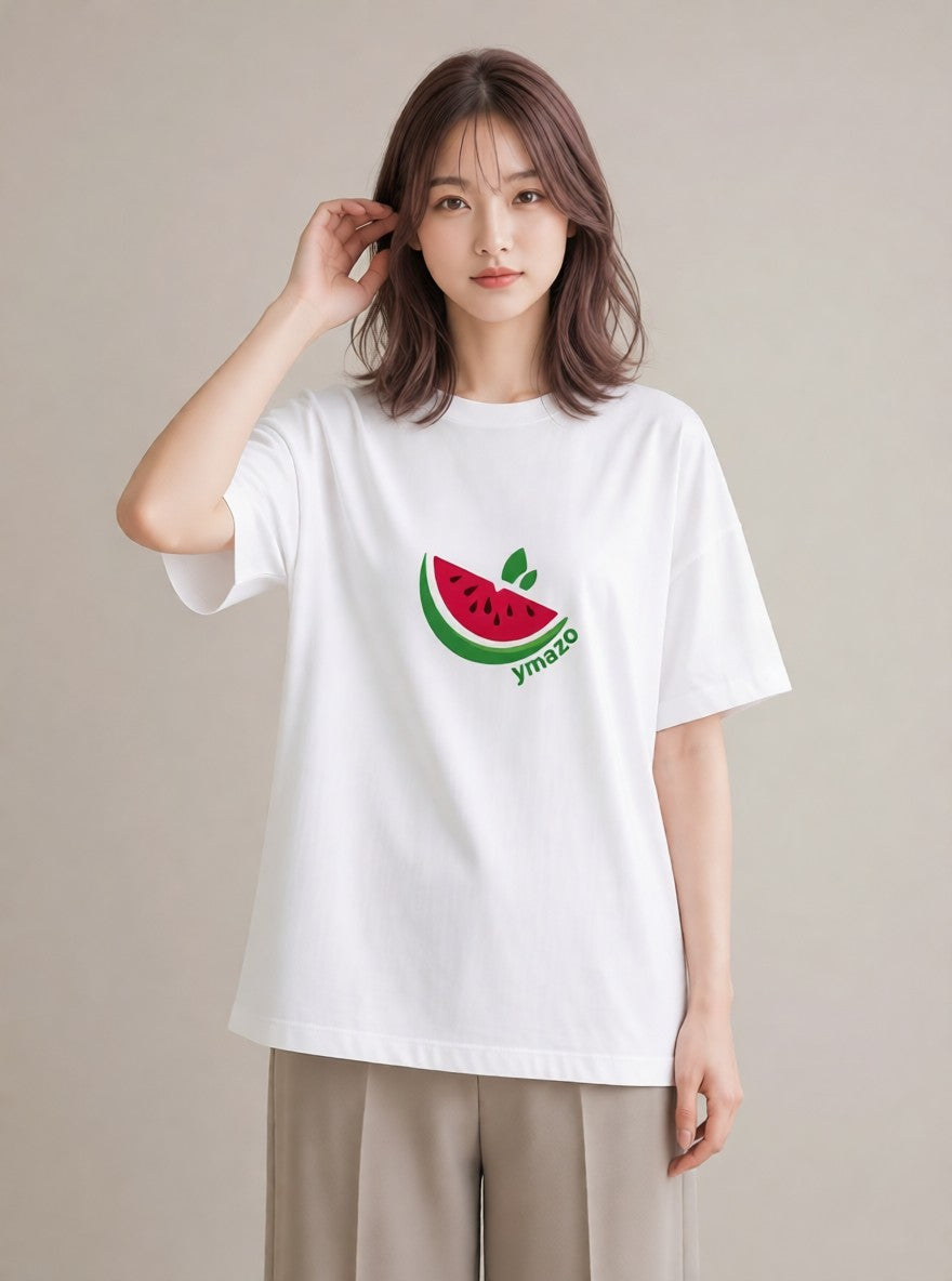 プリントTシャツ レディース すいか 食べ物 フード イラスト ヴィンテージ風 ママ カフェ服 白T