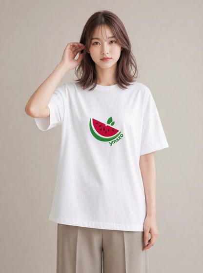 プリントTシャツ レディース すいか 食べ物 フード イラスト ヴィンテージ風 ママ カフェ服 白T