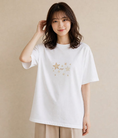 Tシャツ レディース 獅子座 星空 宇宙 イラスト ユニーク ミセス 春コーデ 白T