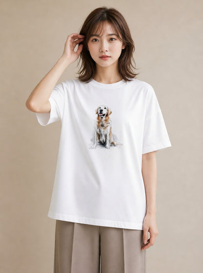プリントTシャツ レディース ゴールデンレトリバー ゴールデン 犬 いぬ イラスト ガーリー 親子 20代 白T