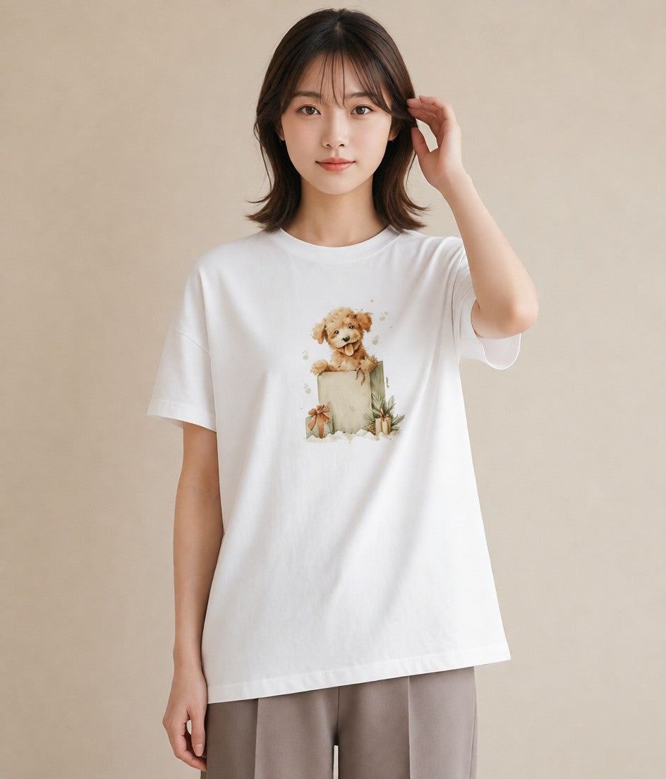 Tシャツ レディース トイプードル プードル 犬 いぬ イラスト 個性的 夏コーデ 通学 白T