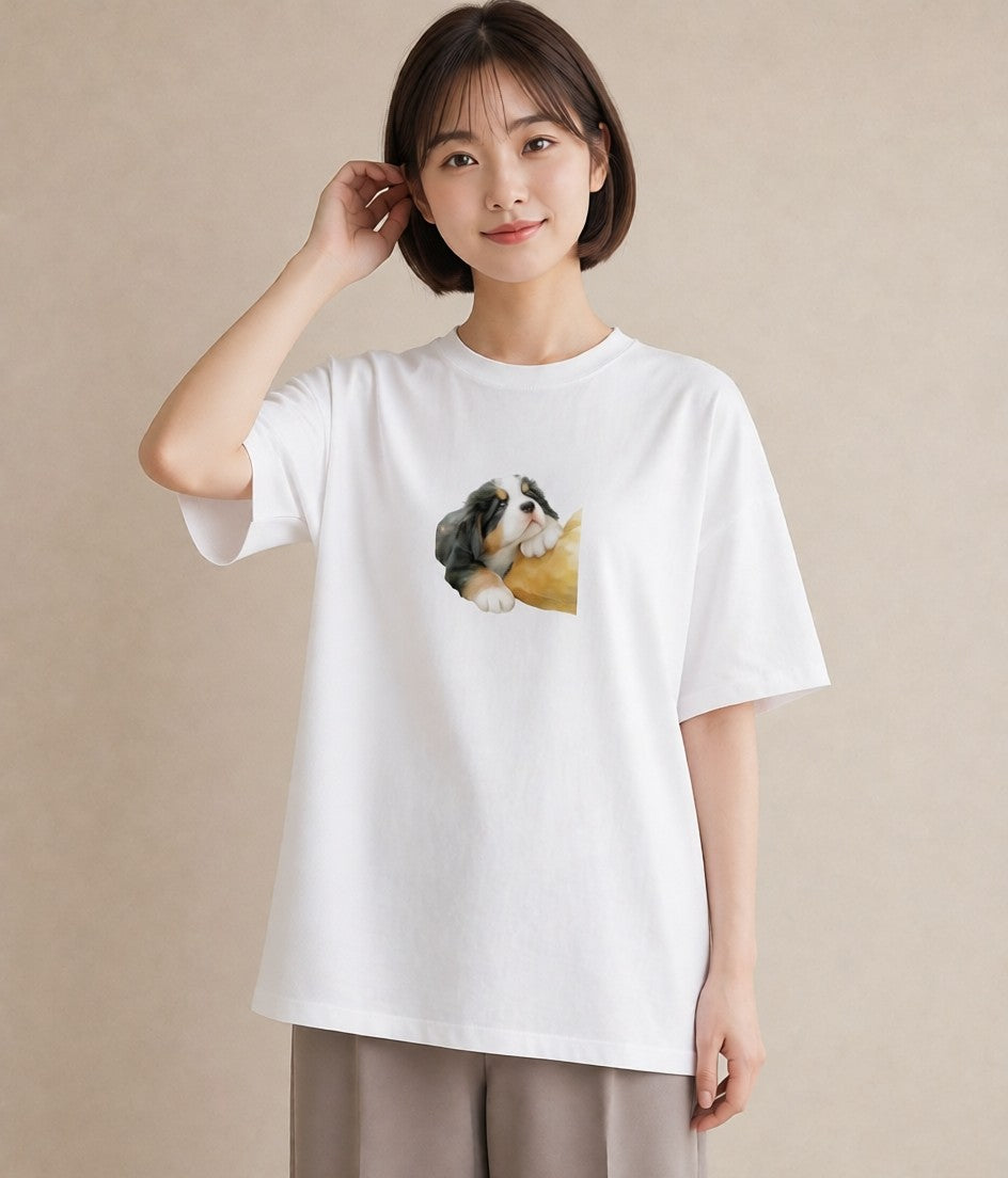 デザインTシャツ レディース バーニーズマウンテンドッグ 犬 いぬ イラスト 水彩風 旅行 母娘コーデ 白T