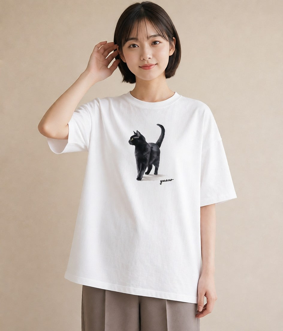 デザインTシャツ レディース 猫 ねこ イラスト モード 敬老の日 ホワイトデー 白T