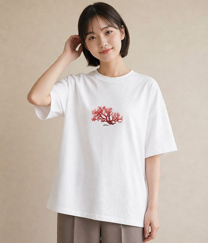グラフィックTシャツ レディース サンゴ 海の生き物 海 イラスト シック クリスマス 旅行 白T