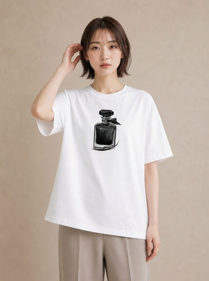 プリントTシャツ レディース 香水 香水瓶 パフューム イラスト カフェ巡り 女子会 白T