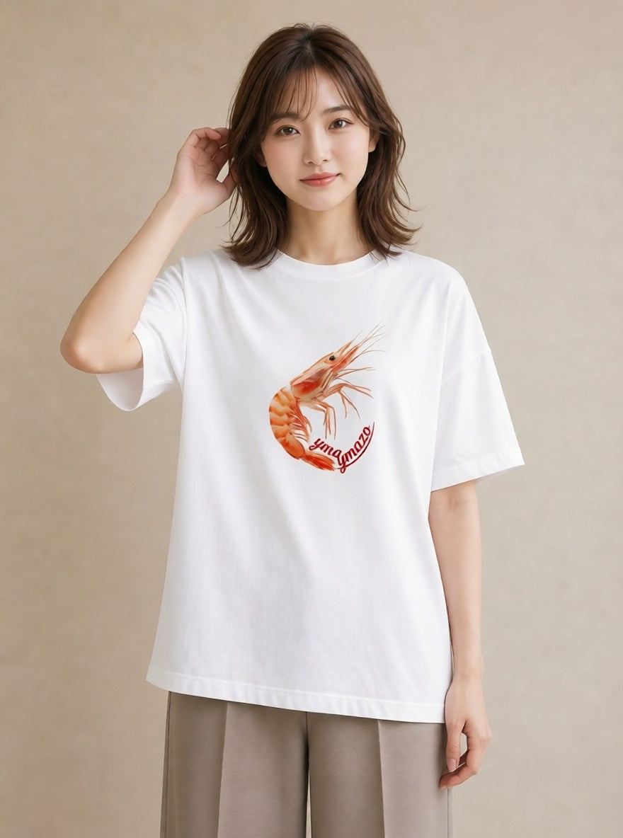 Tシャツ レディース エビ 海の生き物 海 イラスト アート風 お揃い 親子 白T
