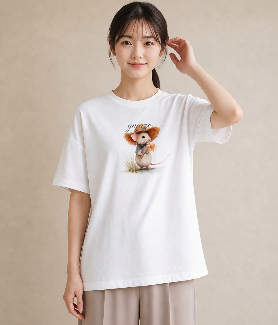 デザインTシャツ レディース デグー ペット 動物 イラスト 淡色 休日 ペアコーデ 白T