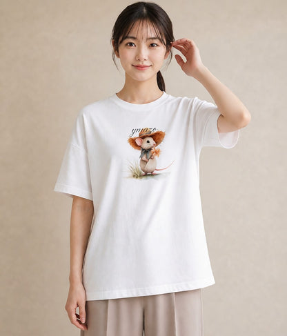 デザインTシャツ レディース デグー ペット 動物 イラスト 淡色 休日 ペアコーデ 白T
