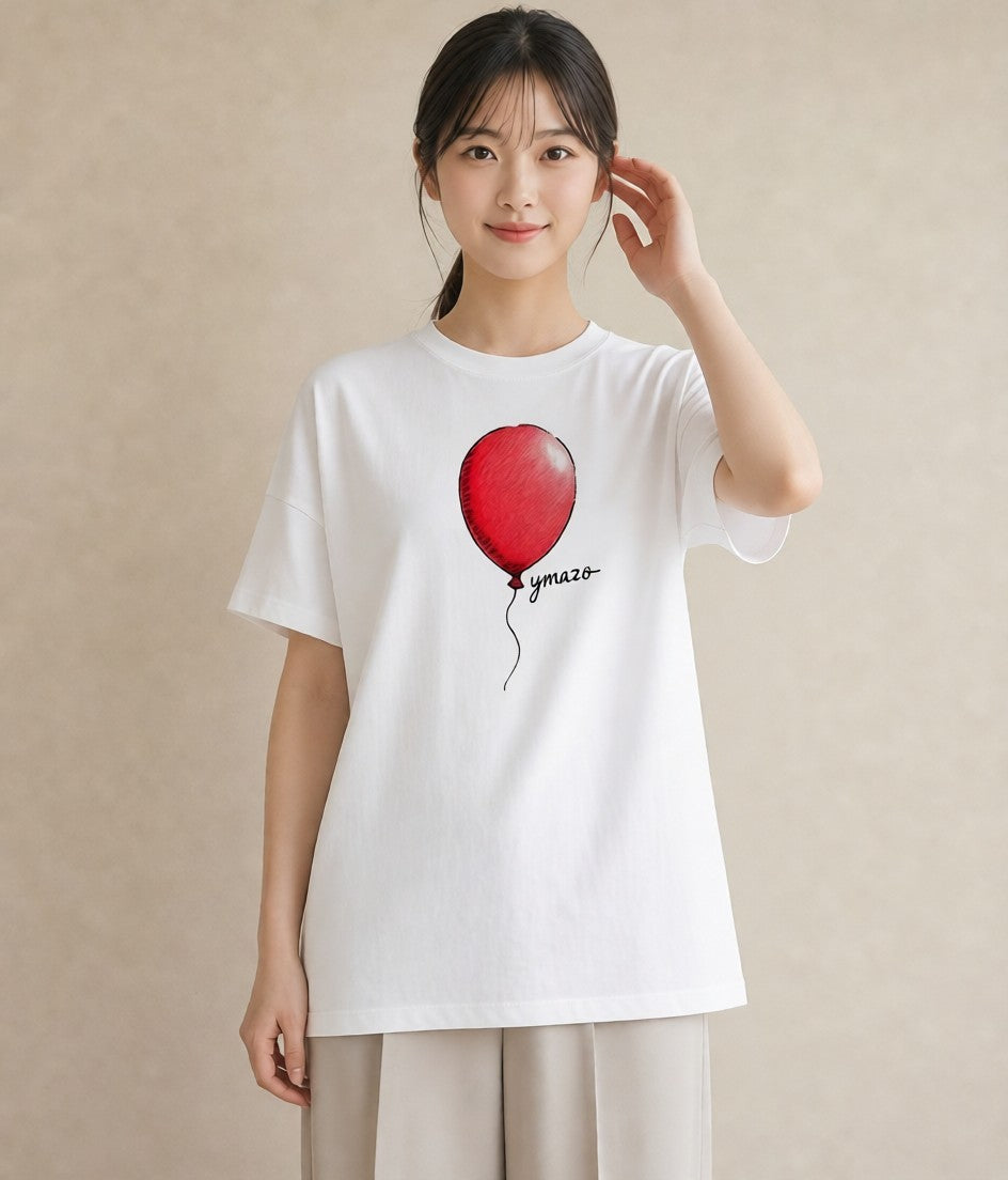 デザインTシャツ レディース 紙風船 和紙 ナチュラル アンティーク イラスト モード ペアコーデ 秋コーデ 白T
