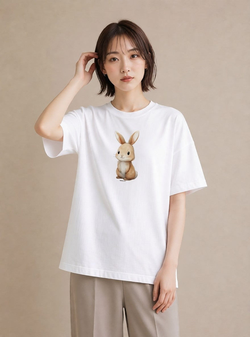 半袖Tシャツ レディース ロップイヤー ペット 動物 イラスト ミニマル ホワイトデー 春服 白T