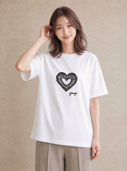 デザインTシャツ レディース レースハンカチ レース ハンカチ ナチュラル アンティーク イラスト シック クリスマス 旅行 白T