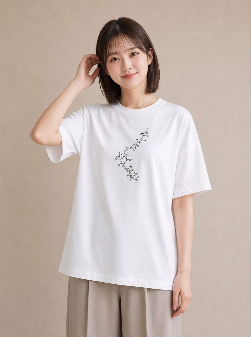グラフィックTシャツ レディース さくら 桜 桜の枝 イラスト カジュアル カフェ巡り 女子会 白T