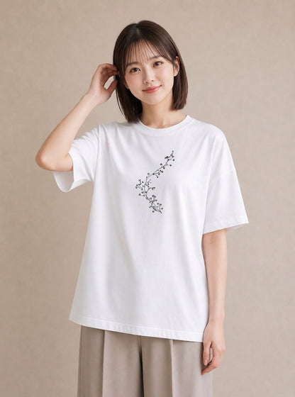 グラフィックTシャツ レディース さくら 桜 桜の枝 イラスト カジュアル カフェ巡り 女子会 白T