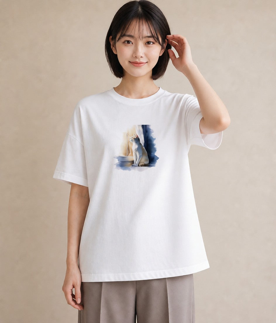 Tシャツ レディース シャム柄 猫 ねこ イラスト ポップ 普段着 週末コーデ 白T