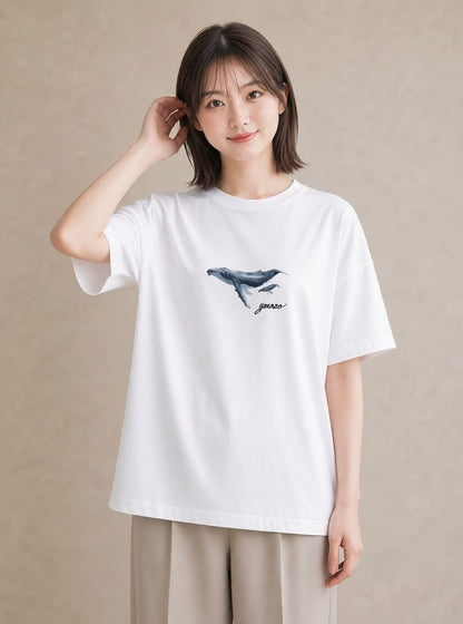 半袖Tシャツ レディース シャチ 海の生き物 海 イラスト 個性的 夏コーデ 通学 白T