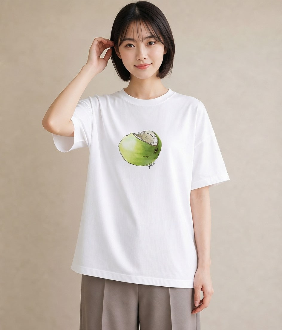 プリントTシャツ レディース 紙風船 和紙 ナチュラル アンティーク イラスト ラフカジュアル ペアコーデ 秋コーデ 白T