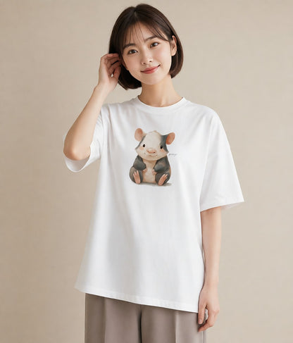 Tシャツ レディース デグー ペット 動物 イラスト きれいめ 通学 誕生日プレゼント 白T