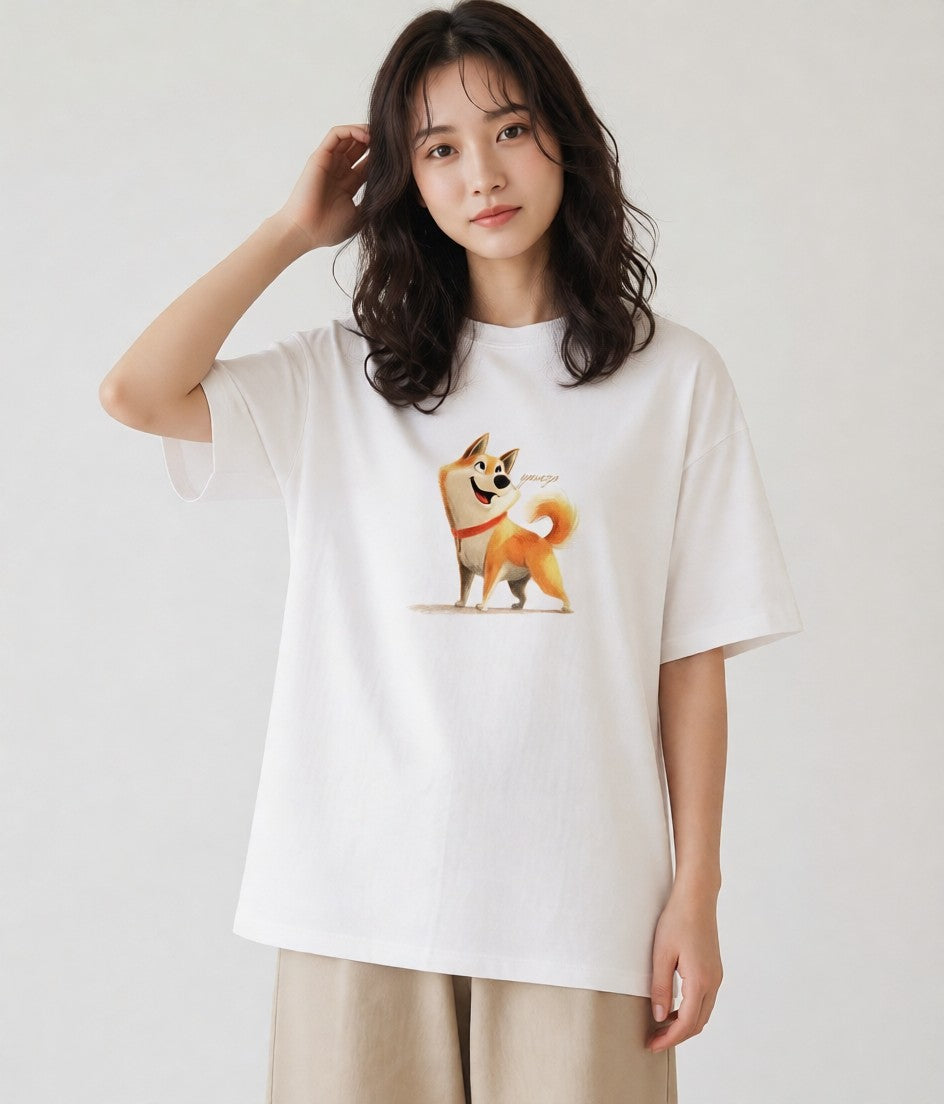 プリントTシャツ レディース 柴犬 しばいぬ 犬 いぬ イラスト ラフカジュアル 自分用 ルームウェア 白T