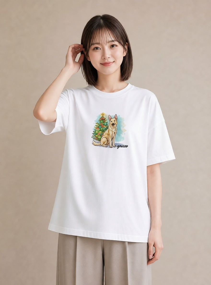 プリントTシャツ レディース ジャーマンシェパード 犬 いぬ イラスト ラフカジュアル お揃い 親子 白T