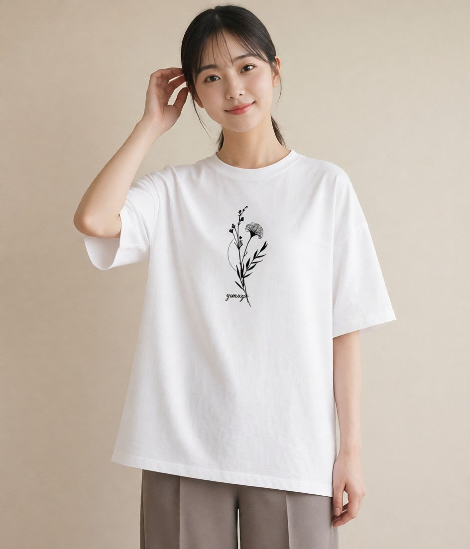 Tシャツ レディース 小花 花 フラワー イラスト カジュアル 女性 旅行用 白T