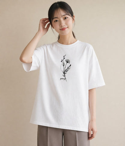 Tシャツ レディース 小花 花 フラワー イラスト カジュアル 女性 旅行用 白T