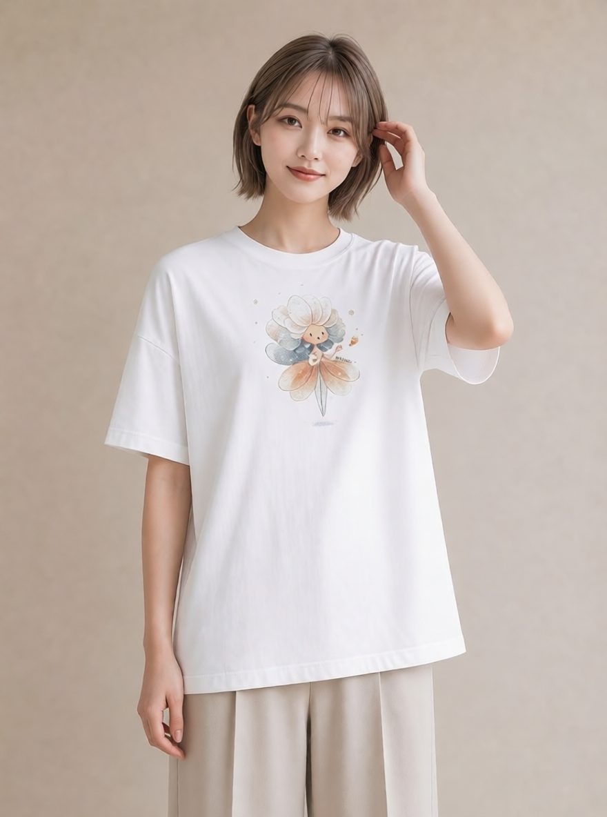 グラフィックTシャツ レディース カスミソウ かすみ草 花 花柄 イラスト ゆるかわ 海 カフェ巡り 白T