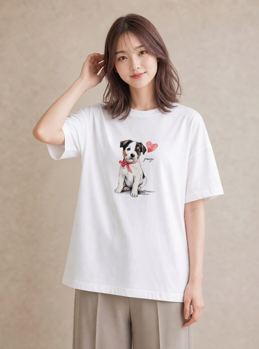 デザインTシャツ レディース ジャックラッセルテリア 犬 いぬ イラスト 可愛い お出かけ 普段着 白T