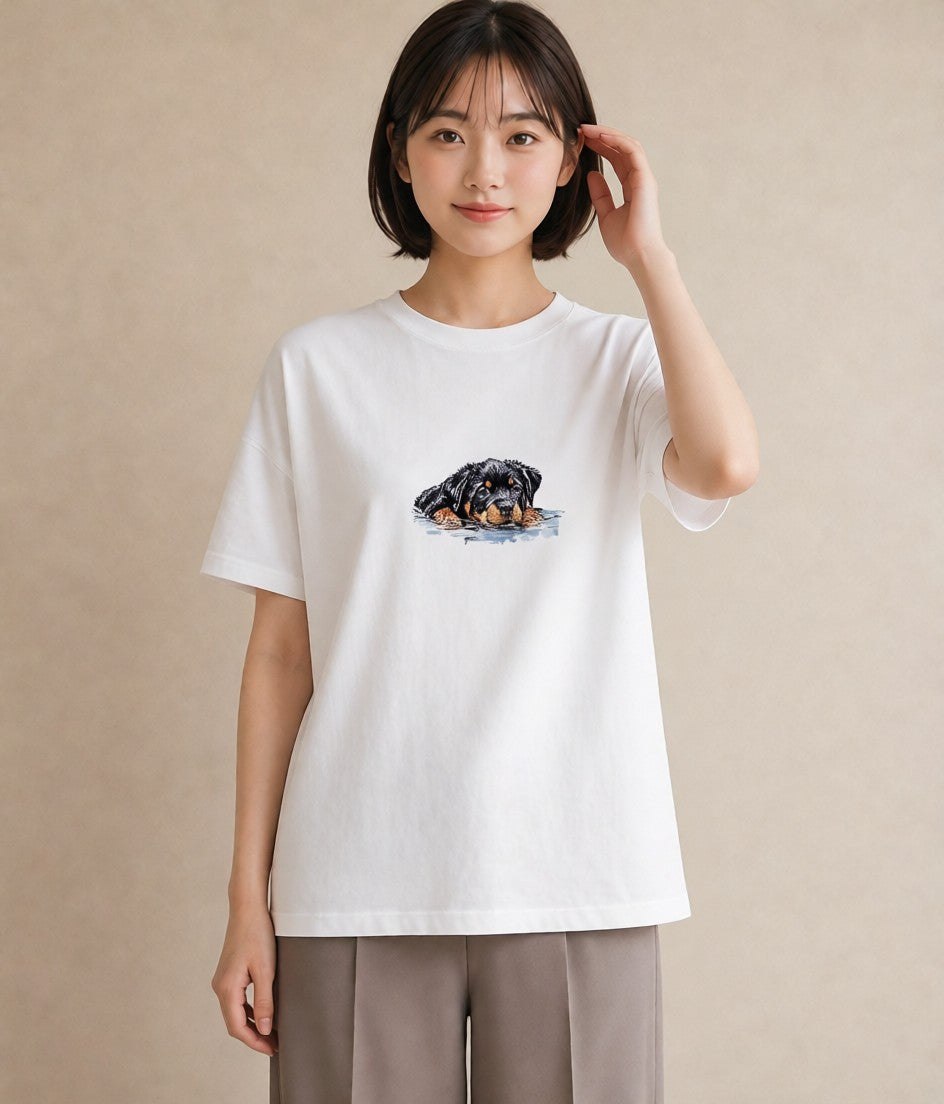 プリントTシャツ レディース 黒柴 犬 いぬ イラスト 韓国風 旅行 母娘コーデ 白T