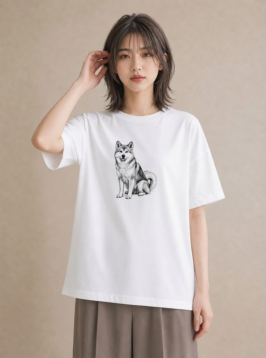 グラフィックTシャツ レディース 秋田犬 犬 いぬ イラスト 上品 姉妹 送別ギフト 白T