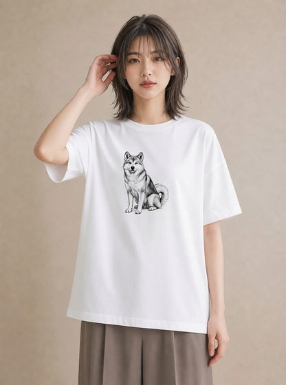 グラフィックTシャツ レディース 秋田犬 犬 いぬ イラスト 上品 姉妹 送別ギフト 白T