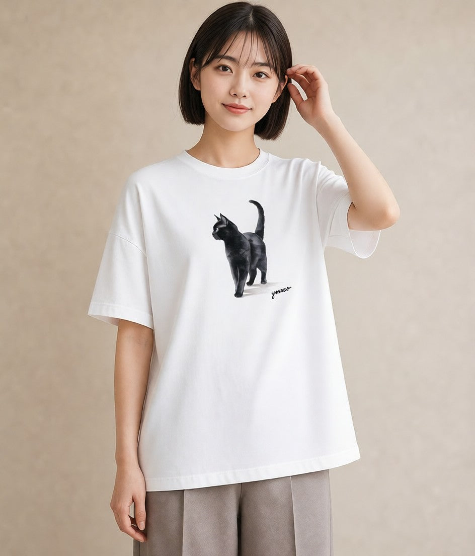 半袖Tシャツ レディース アビシニアン 猫 ねこ イラスト ラフ 旅行用 海 白T