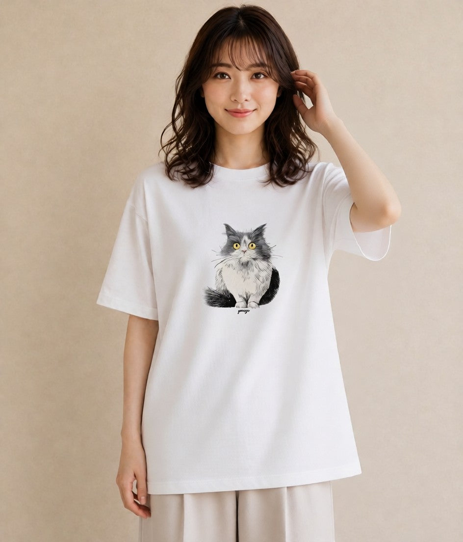 Tシャツ レディース スコティッシュフォールド 猫 ねこ イラスト ゆるコーデ 親子 20代 白T